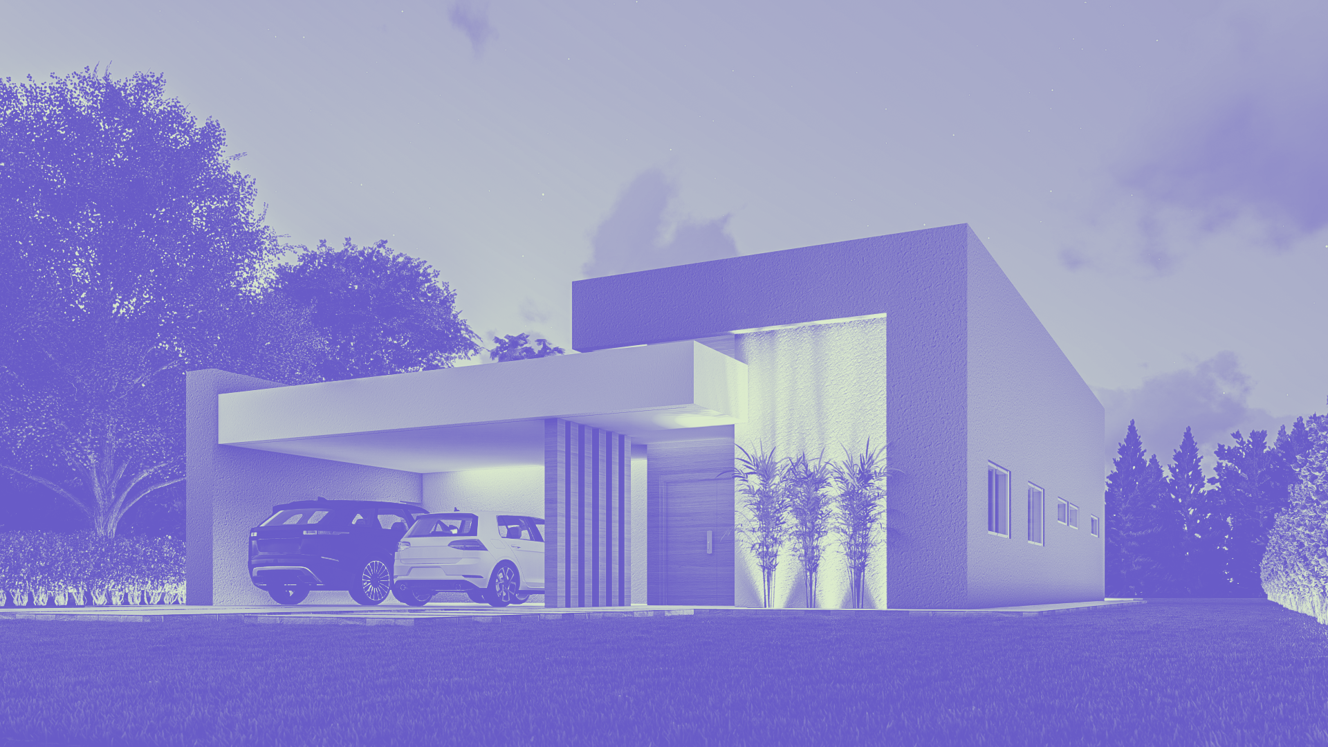 Una vivienda moderna con dos autos en el garage